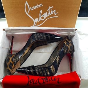 Authentic Christian Louboutin - Bandy Black and Leopard Patent Leather Stiletto
